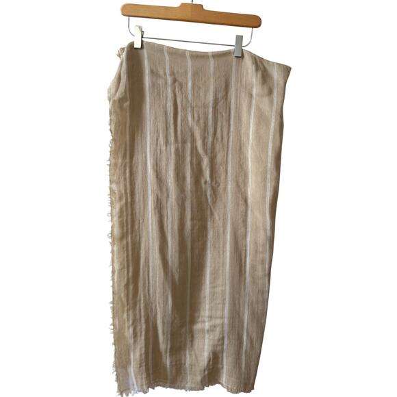 Vince Cotton Gauze Awning Stripe Travel Scarf Beige Parchment - Picture 3 of 6